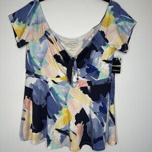 Torrid Babydoll Super Soft Tie Front Off Shoulder Top Size 2X Blue Peplum